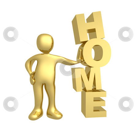 To use this stock image in your creative project, please select the size you need over to the right and click the "Add to Cart" button.
Your downloaded image will come with the Cutcaster watermark removed so don’t worry about the watermark you see on this page. Home stock photo, 3d person standing next to the word "home". by Konstantinos Kokkinis