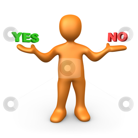 To use this stock image in your creative project, please select the size you need over to the right and click the "Add to Cart" button.
Your downloaded image will come with the Cutcaster watermark removed so don’t worry about the watermark you see on this page. Yes or No stock photo, 3d person pointing at the options. Yes or No? by Konstantinos Kokkinis