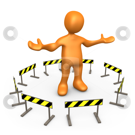 To use this stock image in your creative project, please select the size you need over to the right and click the "Add to Cart" button.
Your downloaded image will come with the Cutcaster watermark removed so don’t worry about the watermark you see on this page. Blocked stock photo, Metaphor of a person having trouble to move on. by Konstantinos Kokkinis