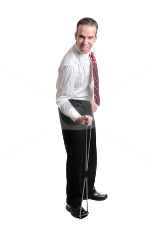 To use this stock image in your creative project, please select the size you need over to the right and click the "Add to Cart" button.
Your downloaded image will come with the Cutcaster watermark removed so don’t worry about the watermark you see on this page. Employee Fitness stock photo, An employee using a resistance band for exercise, isolated against a white background. by Richard Nelson