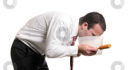 To use this stock image in your creative project, please select the size you need over to the right and click the "Add to Cart" button.
Your downloaded image will come with the Cutcaster watermark removed so don’t worry about the watermark you see on this page. Food Poisoning stock photo, A young man is vomiting into a pail after eating a bad corn dog and getting food poisoning, isolated against a white background. by Richard Nelson
