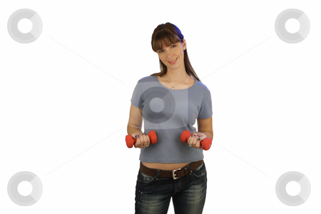 To use this stock image in your creative project, please select the size you need over to the right and click the "Add to Cart" button.
Your downloaded image will come with the Cutcaster watermark removed so don’t worry about the watermark you see on this page. Beautiful Brunette with Hand Weights (2) stock photo, A lovely young brunette wearing casual attire, holds a pair of hand weights. by Carl Stewart