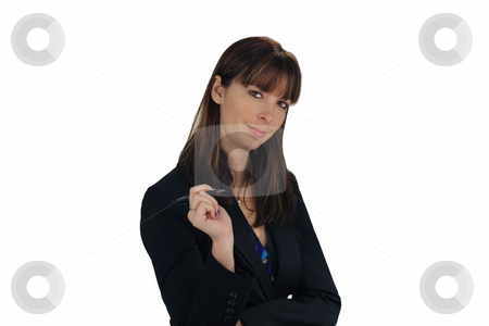 To use this stock image in your creative project, please select the size you need over to the right and click the "Add to Cart" button.
Your downloaded image will come with the Cutcaster watermark removed so don’t worry about the watermark you see on this page. Beautiful Brunette Businesswoman with an Ink Pen (3) stock photo, A lovely young brunette businesswoman holds an ink pen, looking directly at the viewer with a pleasant facial expression. by Carl Stewart