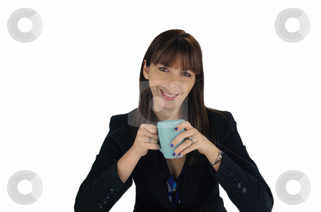 To use this stock image in your creative project, please select the size you need over to the right and click the "Add to Cart" button.
Your downloaded image will come with the Cutcaster watermark removed so don’t worry about the watermark you see on this page. Beautiful Brunette Businesswoman with Coffee (1) stock photo, A lovely young brunette businesswoman looks directly at the viewer with a captivating smile, holding a cup of coffee or tea. by Carl Stewart