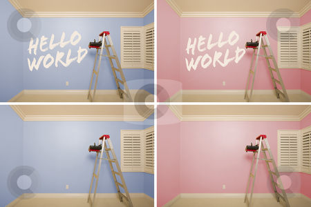 To use this stock image in your creative project, please select the size you need over to the right and click the "Add to Cart" button.
Your downloaded image will come with the Cutcaster watermark removed so don’t worry about the watermark you see on this page. Maternity Series of Pink And Blue Empty Rooms - XXXL stock photo, Maternity Series of Pink And Blue Empty Rooms with Ladder and Paint Supplies - XXXL. by Andy Dean