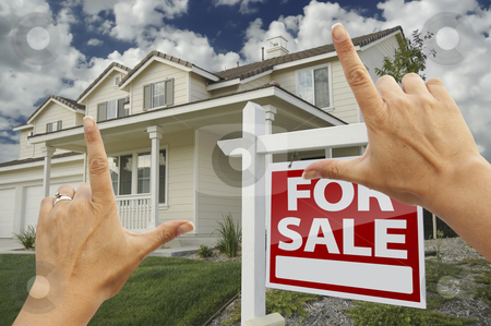 To use this stock image in your creative project, please select the size you need over to the right and click the "Add to Cart" button.
Your downloaded image will come with the Cutcaster watermark removed so don’t worry about the watermark you see on this page. Hands Framing For Sale Real Estate Sign and New House stock photo, Female Hands Framing Home For Sale Real Estate Sign in Front of New House. by Andy Dean