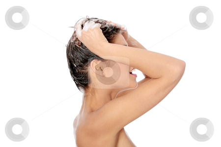 To use this stock image in your creative project, please select the size you need over to the right and click the "Add to Cart" button.
Your downloaded image will come with the Cutcaster watermark removed so don’t worry about the watermark you see on this page. Haircare stock photo, Beautiful young brunette woman with attractive smile soaping her head - isolated on white background by Piotr_Marcinski