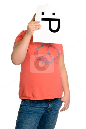 To use this stock image in your creative project, please select the size you need over to the right and click the "Add to Cart" button.
Your downloaded image will come with the Cutcaster watermark removed so don’t worry about the watermark you see on this page. Emoticon Face stock photo, A young girl holding up an emoticon face with two eyes and a tongue sticking out, isolated against a white background. by Richard Nelson