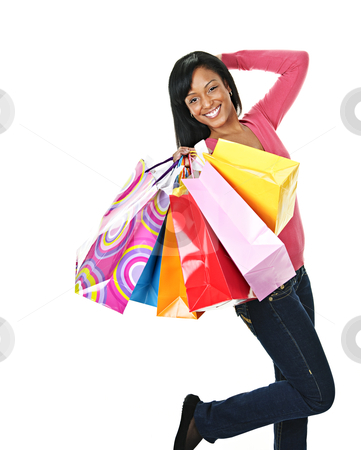 To use this stock image in your creative project, please select the size you need over to the right and click the "Add to Cart" button.
Your downloaded image will come with the Cutcaster watermark removed so don’t worry about the watermark you see on this page. Young excited black woman with shopping bags stock photo, Young excited smiling black woman holding shopping bags by Elena Elisseeva