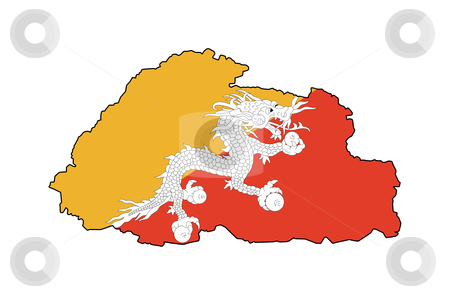 To use this stock image in your creative project, please select the size you need over to the right and click the "Add to Cart" button.
Your downloaded image will come with the Cutcaster watermark removed so don’t worry about the watermark you see on this page. Bhutan map flag stock photo, Illustration of Bhutan flag on map of country; isolated on white background. by Martin Crowdy