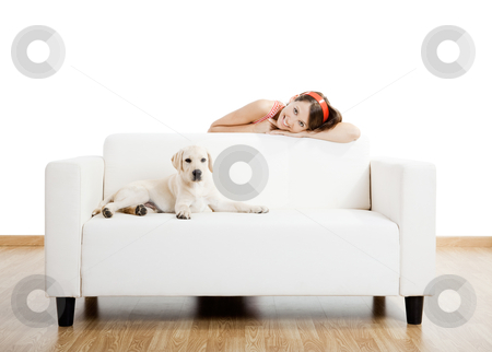 To use this stock image in your creative project, please select the size you need over to the right and click the "Add to Cart" button.
Your downloaded image will come with the Cutcaster watermark removed so don’t worry about the watermark you see on this page. Girl with her best friend stock photo, Young beautiful woman at home with her cute dog by ikostudio