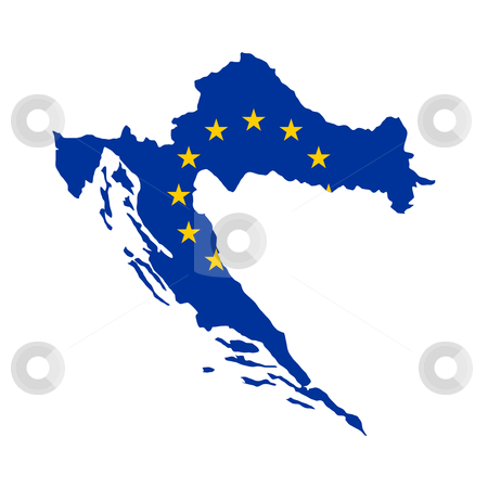 To use this stock image in your creative project, please select the size you need over to the right and click the "Add to Cart" button.
Your downloaded image will come with the Cutcaster watermark removed so don’t worry about the watermark you see on this page. EU flag on Croatia map stock photo, European flag on mag of Croatia; isolated on white background. by Martin Crowdy