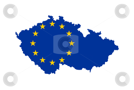 To use this stock image in your creative project, please select the size you need over to the right and click the "Add to Cart" button.
Your downloaded image will come with the Cutcaster watermark removed so don’t worry about the watermark you see on this page. EU flag on map of Czech Republic stock photo, European flag on mag of Czech Republic; isolated on white background. by Martin Crowdy