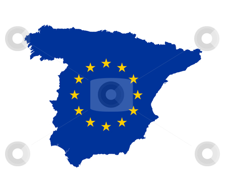 To use this stock image in your creative project, please select the size you need over to the right and click the "Add to Cart" button.
Your downloaded image will come with the Cutcaster watermark removed so don’t worry about the watermark you see on this page. Spain EU flag and map stock photo, European Union flag on mag of Spain; isolated on white background. by Martin Crowdy