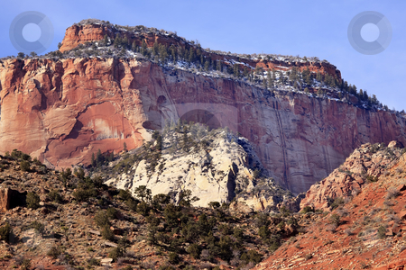 To use this stock image in your creative project, please select the size you need over to the right and click the "Add to Cart" button.
Your downloaded image will come with the Cutcaster watermark removed so don’t worry about the watermark you see on this page. Red Rock Canyon Snow West Temple Zion National Park Utah stock photo, The West Temple Red Rock Canyon Snow Evergreens Towers of Virgin Zion Canyon National Park Utah Southwest by William Perry