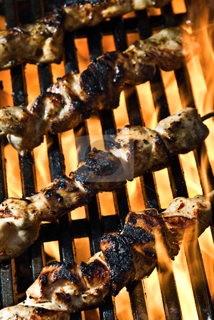 To use this stock image in your creative project, please select the size you need over to the right and click the "Add to Cart" button.
Your downloaded image will come with the Cutcaster watermark removed so don’t worry about the watermark you see on this page. Flame Grilled stock photo, Meat on skewers being flame grilled on a BBQ. by thisboy