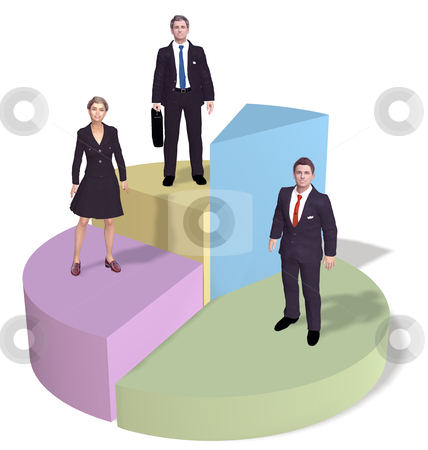 To use this stock image in your creative project, please select the size you need over to the right and click the "Add to Cart" button.
Your downloaded image will come with the Cutcaster watermark removed so don’t worry about the watermark you see on this page. Business people stand on success pie chart stock photo, A team of three business people silhouettes stand on top of success pie chart pieces. by Michael Brown