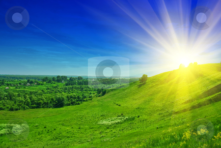 To use this stock image in your creative project, please select the size you need over to the right and click the "Add to Cart" button.
Your downloaded image will come with the Cutcaster watermark removed so don’t worry about the watermark you see on this page. Summer landscape stock photo, summer landscape of green valley and blue sky by olinchuk