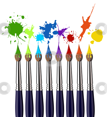 To use this stock image in your creative project, please select the size you need over to the right and click the "Add to Cart" button.
Your downloaded image will come with the Cutcaster watermark removed so don’t worry about the watermark you see on this page. Paint brushes and color splash stock photo, Eight brushes and colorful splattered paint. White background. Vector available by Cienpies Design