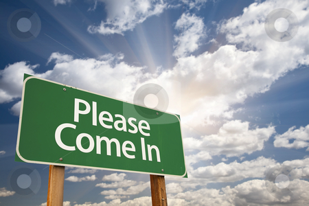 To use this stock image in your creative project, please select the size you need over to the right and click the "Add to Cart" button.
Your downloaded image will come with the Cutcaster watermark removed so don’t worry about the watermark you see on this page. Please Come In Green Road Sign Against Clouds stock photo, Please Come In Green Road Sign Against Clouds and Sunburst. by Andy Dean