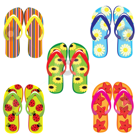 To use this stock image in your creative project, please select the size you need over to the right and click the "Add to Cart" button.
Your downloaded image will come with the Cutcaster watermark removed so don’t worry about the watermark you see on this page. Five pairs of colorful flip flops stock photo, Five pairs of colorful flip flops. Illustration on white background by dvarg
