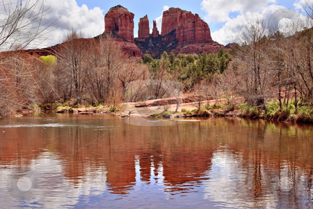 To use this stock image in your creative project, please select the size you need over to the right and click the "Add to Cart" button.
Your downloaded image will come with the Cutcaster watermark removed so don’t worry about the watermark you see on this page. Cathedral Rock Canyon Oak Creek Reflection Sedona Arizona stock photo, Cathedral Red Rock Canyon Oak Creek Green Trees Sedona Arizona by William Perry