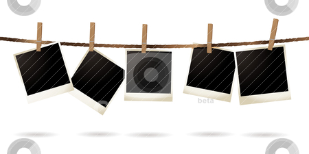 To use this stock image in your creative project, please select the size you need over to the right and click the "Add to Cart" button.
Your downloaded image will come with the Cutcaster watermark removed so don’t worry about the watermark you see on this page. Isolated polaroid stock vector clipart, Collection of blank images hanging on a piece of string by Michael Travers
