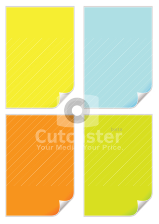 To use this stock image in your creative project, please select the size you need over to the right and click the "Add to Cart" button.
Your downloaded image will come with the Cutcaster watermark removed so don’t worry about the watermark you see on this page. Page curl variation stock vector clipart, Collection of four coloured pieces of paper with page curls by Michael Travers