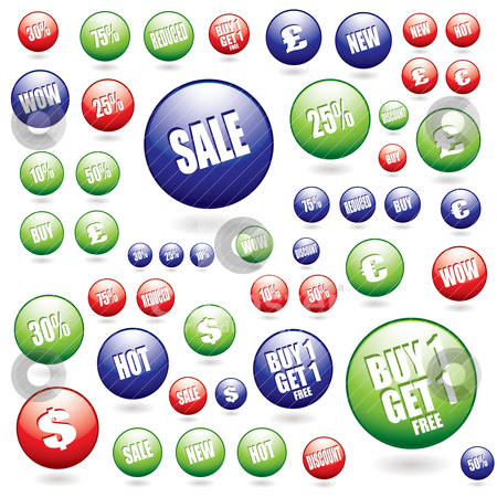 To use this stock image in your creative project, please select the size you need over to the right and click the "Add to Cart" button.
Your downloaded image will come with the Cutcaster watermark removed so don’t worry about the watermark you see on this page. Sale buttons collection stock vector clipart, Collection of illustrated sale buttons ideal for the credit crunch by Michael Travers