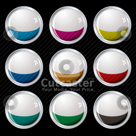 To use this stock image in your creative project, please select the size you need over to the right and click the "Add to Cart" button.
Your downloaded image will come with the Cutcaster watermark removed so don’t worry about the watermark you see on this page. White top button silver stock vector clipart, Nine colourful buttons with white tops and silver bevel by Michael Travers