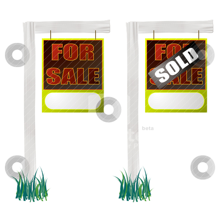 To use this stock image in your creative project, please select the size you need over to the right and click the "Add to Cart" button.
Your downloaded image will come with the Cutcaster watermark removed so don’t worry about the watermark you see on this page. For sale sign hang stock vector clipart, For sale and sold sign with white wood and grass by Michael Travers