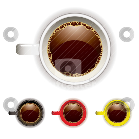 To use this stock image in your creative project, please select the size you need over to the right and click the "Add to Cart" button.
Your downloaded image will come with the Cutcaster watermark removed so don’t worry about the watermark you see on this page. Coffee cup top stock vector clipart, Top view of a coffee cup with four color variations by Michael Travers