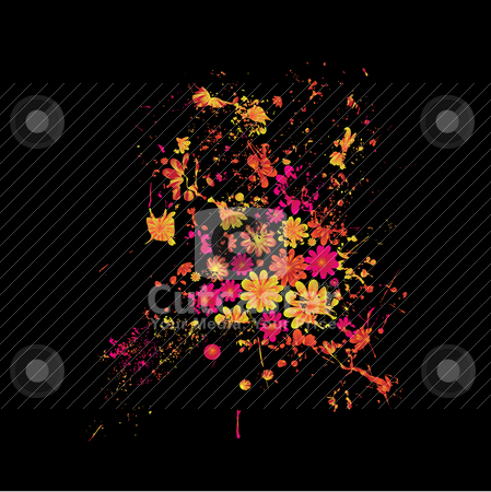 To use this stock image in your creative project, please select the size you need over to the right and click the "Add to Cart" button.
Your downloaded image will come with the Cutcaster watermark removed so don’t worry about the watermark you see on this page. Floral black splat stock vector clipart, Abstract black and brightly colored floral ink splat design by Michael Travers