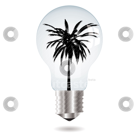 To use this stock image in your creative project, please select the size you need over to the right and click the "Add to Cart" button.
Your downloaded image will come with the Cutcaster watermark removed so don’t worry about the watermark you see on this page. Tree bulb stock vector clipart, Environmental themed image with a light bulb and silhouette palm tree by Michael Travers