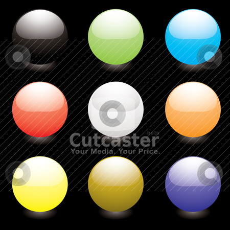 To use this stock image in your creative project, please select the size you need over to the right and click the "Add to Cart" button.
Your downloaded image will come with the Cutcaster watermark removed so don’t worry about the watermark you see on this page. Marble shine black stock vector clipart, Collection of nine colorful marbles with light reflection by Michael Travers