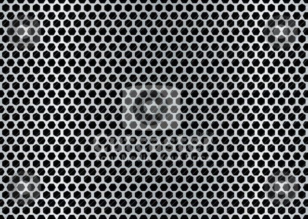 To use this stock image in your creative project, please select the size you need over to the right and click the "Add to Cart" button.
Your downloaded image will come with the Cutcaster watermark removed so don’t worry about the watermark you see on this page. Brushed hexagon background stock vector clipart, Metal brushed background with punched holes and silver color by Michael Travers