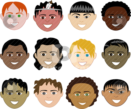 To use this stock image in your creative project, please select the size you need over to the right and click the "Add to Cart" button.
Your downloaded image will come with the Cutcaster watermark removed so don’t worry about the watermark you see on this page. Boys Faces stock vector clipart, 12 diverse boys faces. Also available in children, boys, girls, women and men faces. Vector by Basheera Hassanali