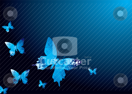 To use this stock image in your creative project, please select the size you need over to the right and click the "Add to Cart" button.
Your downloaded image will come with the Cutcaster watermark removed so don’t worry about the watermark you see on this page. Cool butterfly stock vector clipart, Shades of blue natural background with butterflys and ink splats by Michael Travers