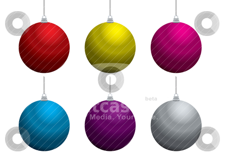 To use this stock image in your creative project, please select the size you need over to the right and click the "Add to Cart" button.
Your downloaded image will come with the Cutcaster watermark removed so don’t worry about the watermark you see on this page. Christmas balls stock vector clipart, Collection of six christmas balls with string and reflection by Michael Travers