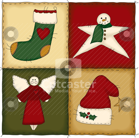 To use this stock image in your creative project, please select the size you need over to the right and click the "Add to Cart" button.
Your downloaded image will come with the Cutcaster watermark removed so don’t worry about the watermark you see on this page. Folk Art Christmas Quilt stock vector clipart, Four folk art country style quilt blocks by Neeley Spotts