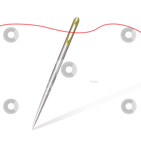 To use this stock image in your creative project, please select the size you need over to the right and click the "Add to Cart" button.
Your downloaded image will come with the Cutcaster watermark removed so don’t worry about the watermark you see on this page. Sew needle thread stock vector clipart, Silver sewing needle with gold top and red fine thread by Michael Travers