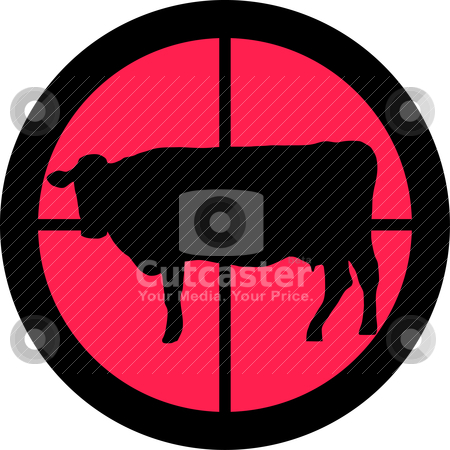To use this stock image in your creative project, please select the size you need over to the right and click the "Add to Cart" button.
Your downloaded image will come with the Cutcaster watermark removed so don’t worry about the watermark you see on this page. In the Scope Series - Cow stock vector clipart, In the scope series - Cow in the crosshair of a gun's telescope. Can be symbolic for need of protection, being tired of, intolerance or being under investigation. by Snap2Art