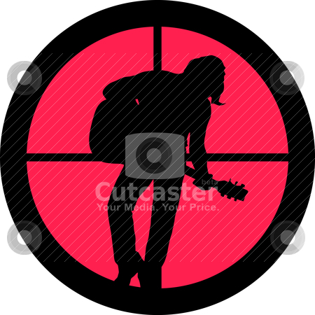 To use this stock image in your creative project, please select the size you need over to the right and click the "Add to Cart" button.
Your downloaded image will come with the Cutcaster watermark removed so don’t worry about the watermark you see on this page. In the Scope Series Rocker (guitar player) stock vector clipart, In the scope series - Rocker (guitar player) in the crosshair of a gun's telescope. Can be symbolic for need of protection, being tired of, intolerance or being under investigation. by Snap2Art