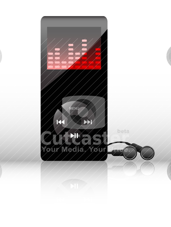 To use this stock image in your creative project, please select the size you need over to the right and click the "Add to Cart" button.
Your downloaded image will come with the Cutcaster watermark removed so don’t worry about the watermark you see on this page. Vector mp3 player stock vector clipart, Vector black mp3 player with earphones on white background by Vladimir Gladcov
