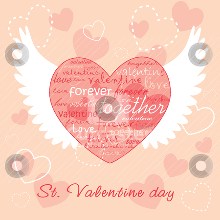 To use this stock image in your creative project, please select the size you need over to the right and click the "Add to Cart" button.
Your downloaded image will come with the Cutcaster watermark removed so don’t worry about the watermark you see on this page. Valentine illustration stock vector clipart, Valentine illustration with heart and wings by SelenaMay