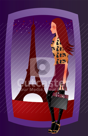 To use this stock image in your creative project, please select the size you need over to the right and click the "Add to Cart" button.
Your downloaded image will come with the Cutcaster watermark removed so don’t worry about the watermark you see on this page. Fashion sexy girl in Paris stock vector clipart, fashion sexy girl in Paris - vector illustration by Stoyan Haytov