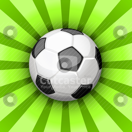 To use this stock image in your creative project, please select the size you need over to the right and click the "Add to Cart" button.
Your downloaded image will come with the Cutcaster watermark removed so don’t worry about the watermark you see on this page. Soccer ball stock vector clipart, Glossy soccer ball over green rays by Tilo