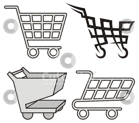 To use this stock image in your creative project, please select the size you need over to the right and click the "Add to Cart" button.
Your downloaded image will come with the Cutcaster watermark removed so don’t worry about the watermark you see on this page. Shopping cart icons stock vector clipart, Four black and gray shopping cart icons on white background. by fractal.gr