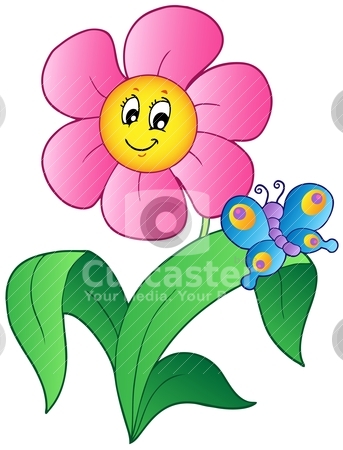 Cartoon flower with butterfly stock vector