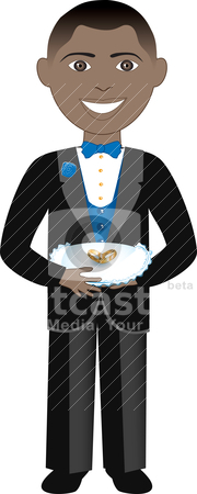To use this stock image in your creative project, please select the size you need over to the right and click the "Add to Cart" button.
Your downloaded image will come with the Cutcaster watermark removed so don’t worry about the watermark you see on this page. Ring Bearer stock vector clipart, Vector of boy with rings and pillow. Ring Bearer 2. by Basheera Hassanali